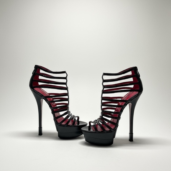 Cesare Paciotti Shoes - Cesare Paciotti caged black patent stiletto heels size 37 1/2 RARE